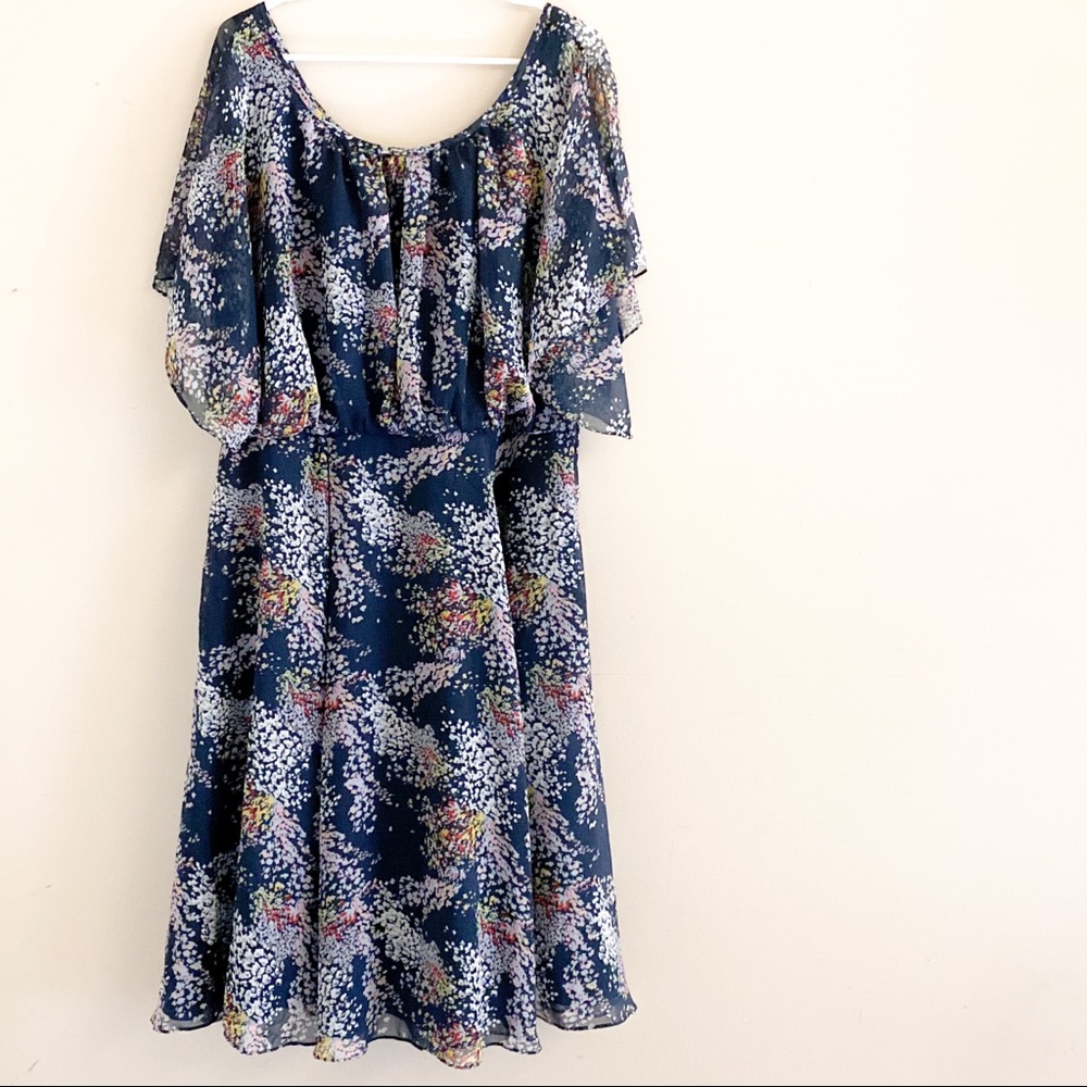 ModCloth navy Floral semi-sheer lined dress 1X